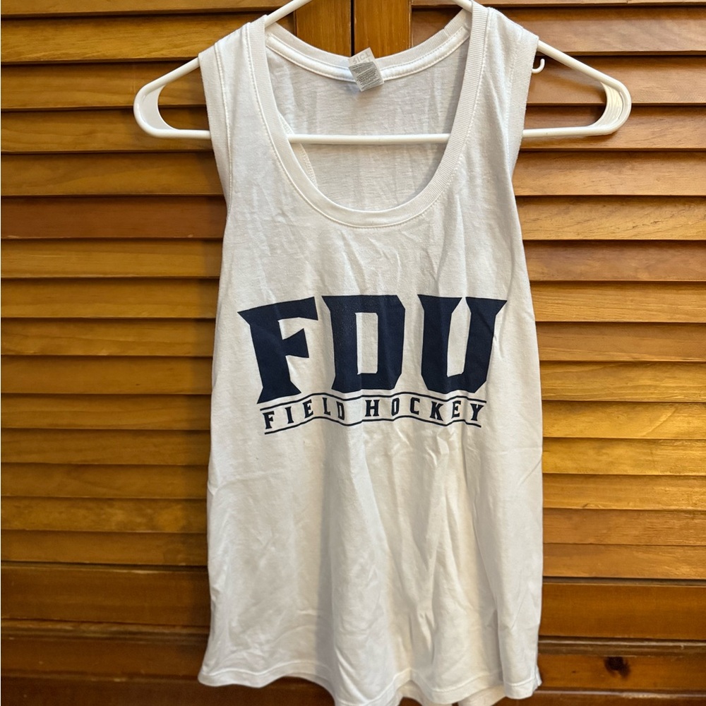 District White Tank Top with Navy Print